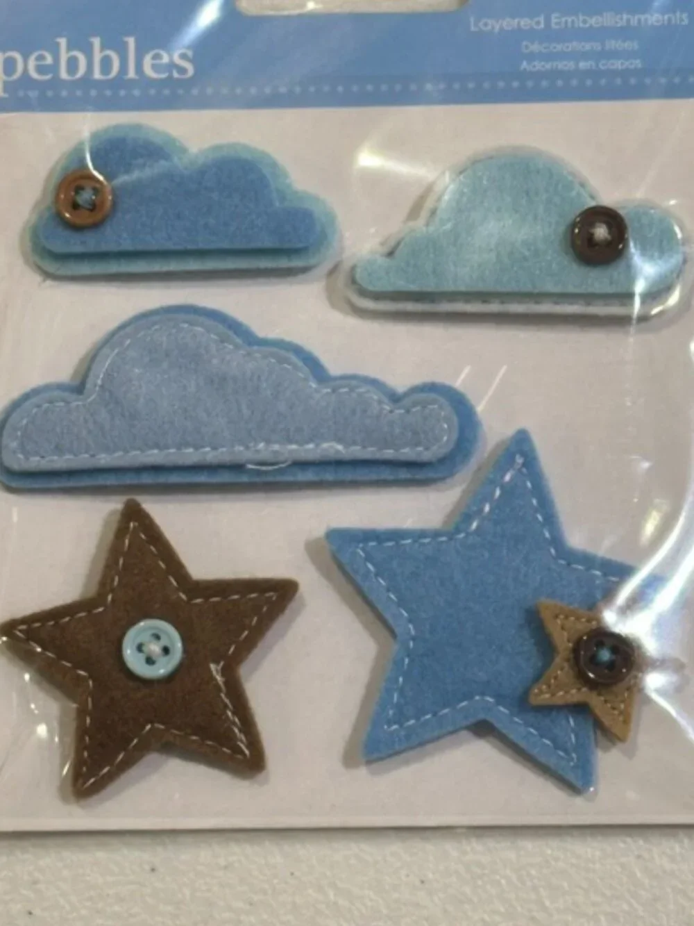 NEW Pebbles Layered Embellishments Clouds & Stars-5 pieces